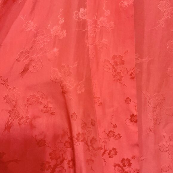 Vintage 50s Dynasty Hong Kong Silk Jacquard Peach Dressing Gown Robe Hostess Med - Picture 7 of 12
